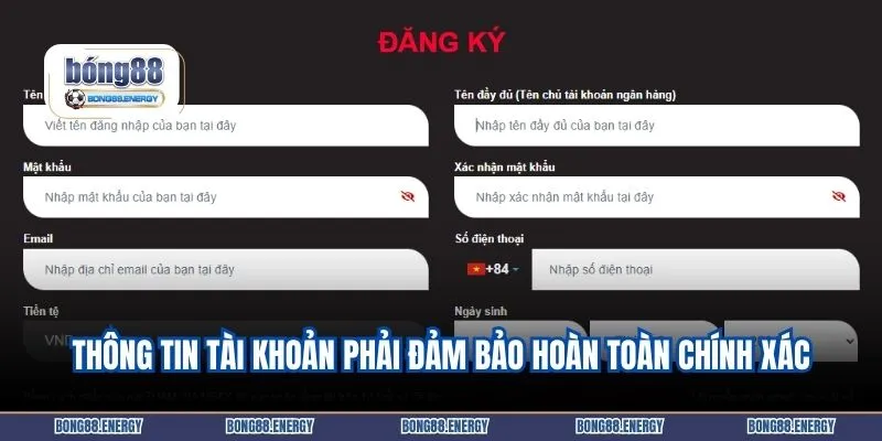 Thông tin tài khoản phải đảm bảo hoàn toàn chính xác